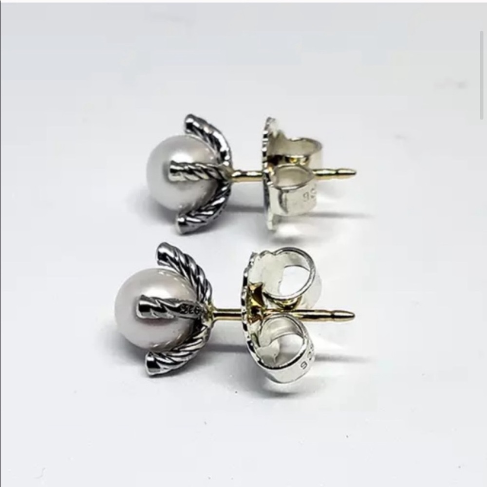 💯 DY DAVID YURMAN PEARL SILVER CABLE EARRINGS